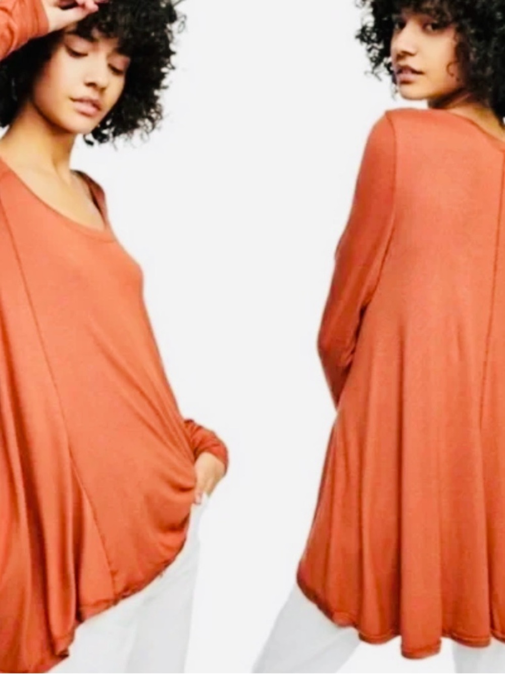 Free People Flowy Scoop-Neck Tunic in Burnt Orange